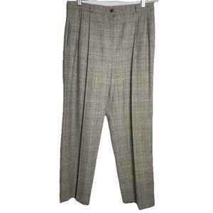 Bernard Zins Paris Gray Plaid Wool‎ Silk Blend High Waist Pleated  Pants Size 12